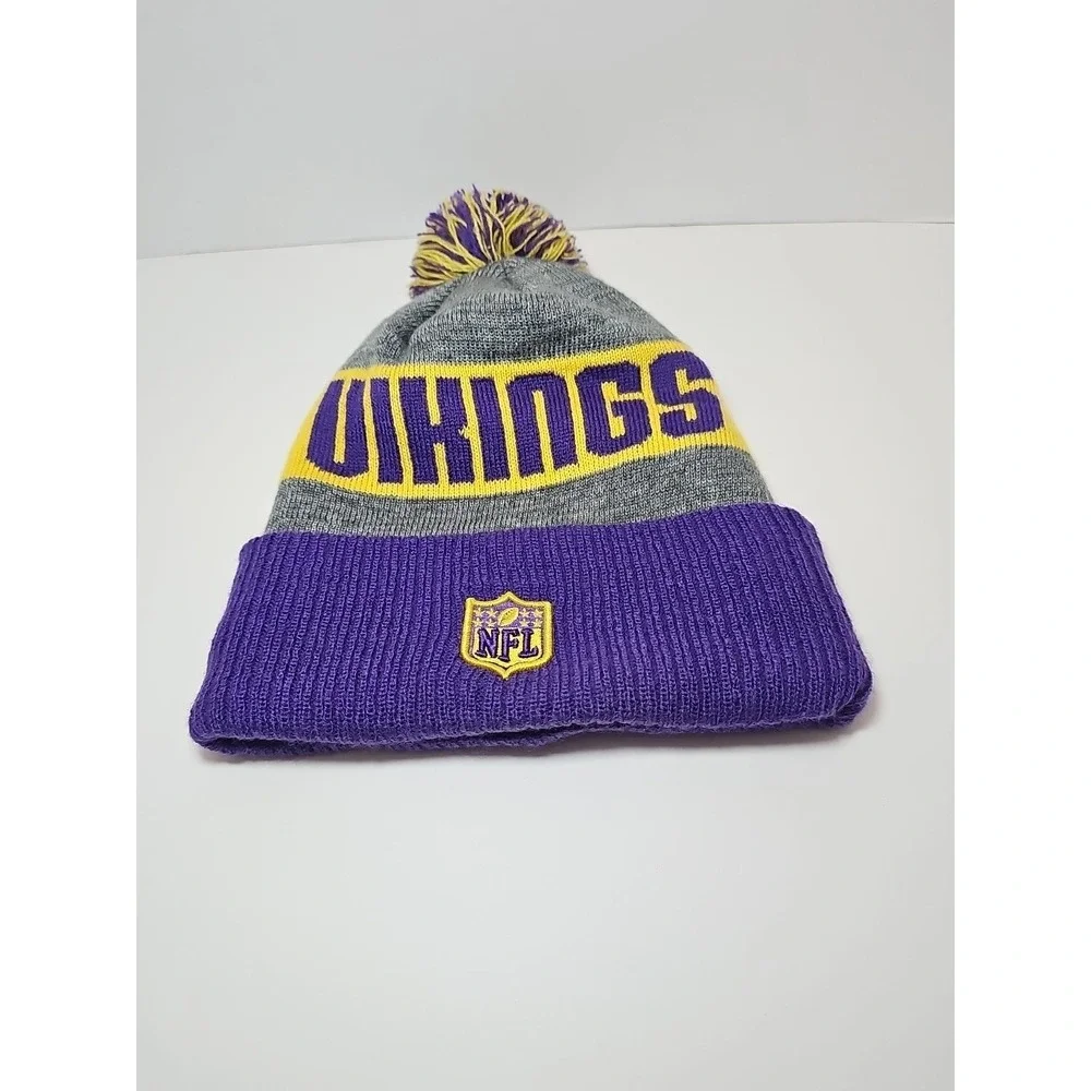 MINNESOTA VIKINGS KNIT POM‎ POM STYLE CUFF STOCKING HAT CAP BEANIE - Picture 6 of 9